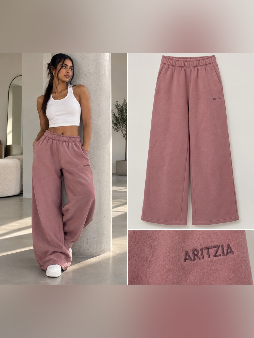 ARITZIA TNA MEGA FIT WIDE LEG SWEATPANTS COZY FLEECE BAGGY PUDDLE ROSE 2XS
